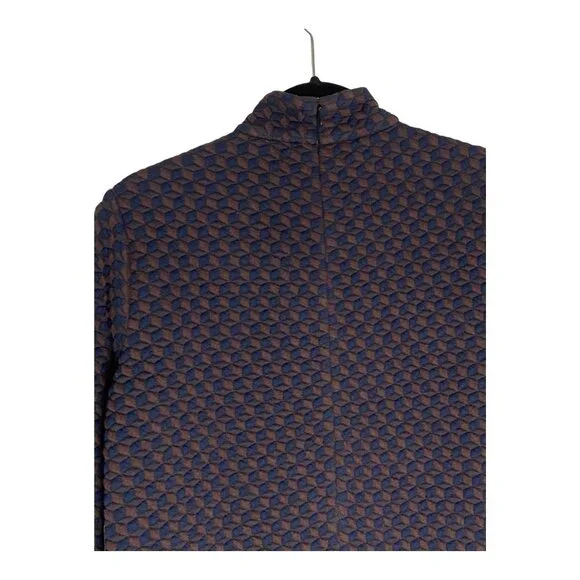 NWT Tuckernuck Navy & Brown Geometric Print Quilted Mock Neck Dress-sz Medium - Picture 5 of 7